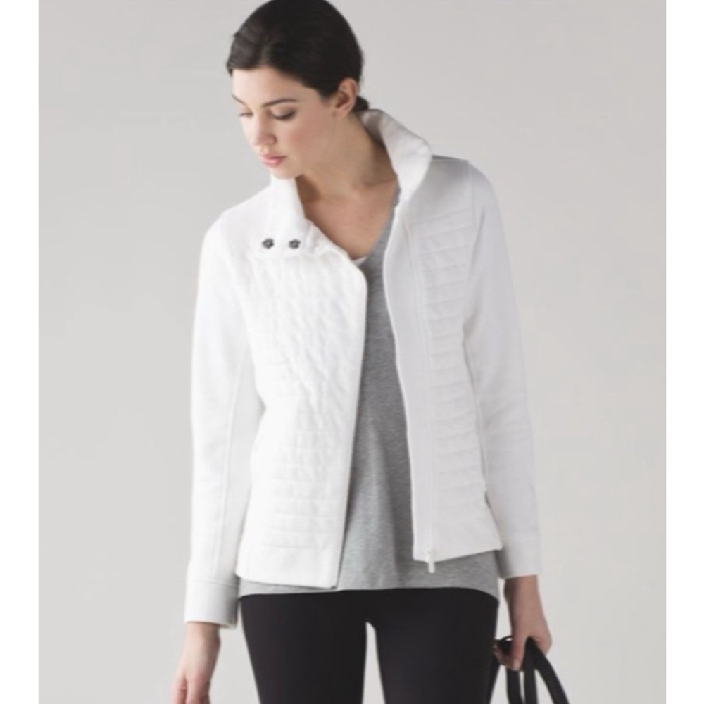 Lululemon Fleece Be True Quilted Jacket In White Size 6 Women Stretch Athleisure